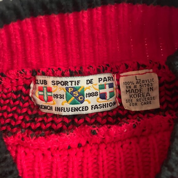 Vintage 80s Club Sportif de Paris red and black sweater, size large - Picture 4 of 7